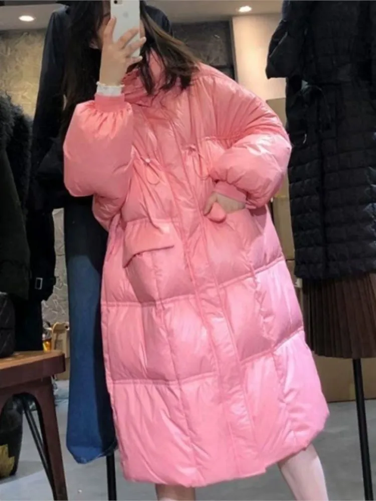 Long-over-the-knee-glossy-closed-down-jacket-female-waist-with-thick-white-duck-down-bread-2